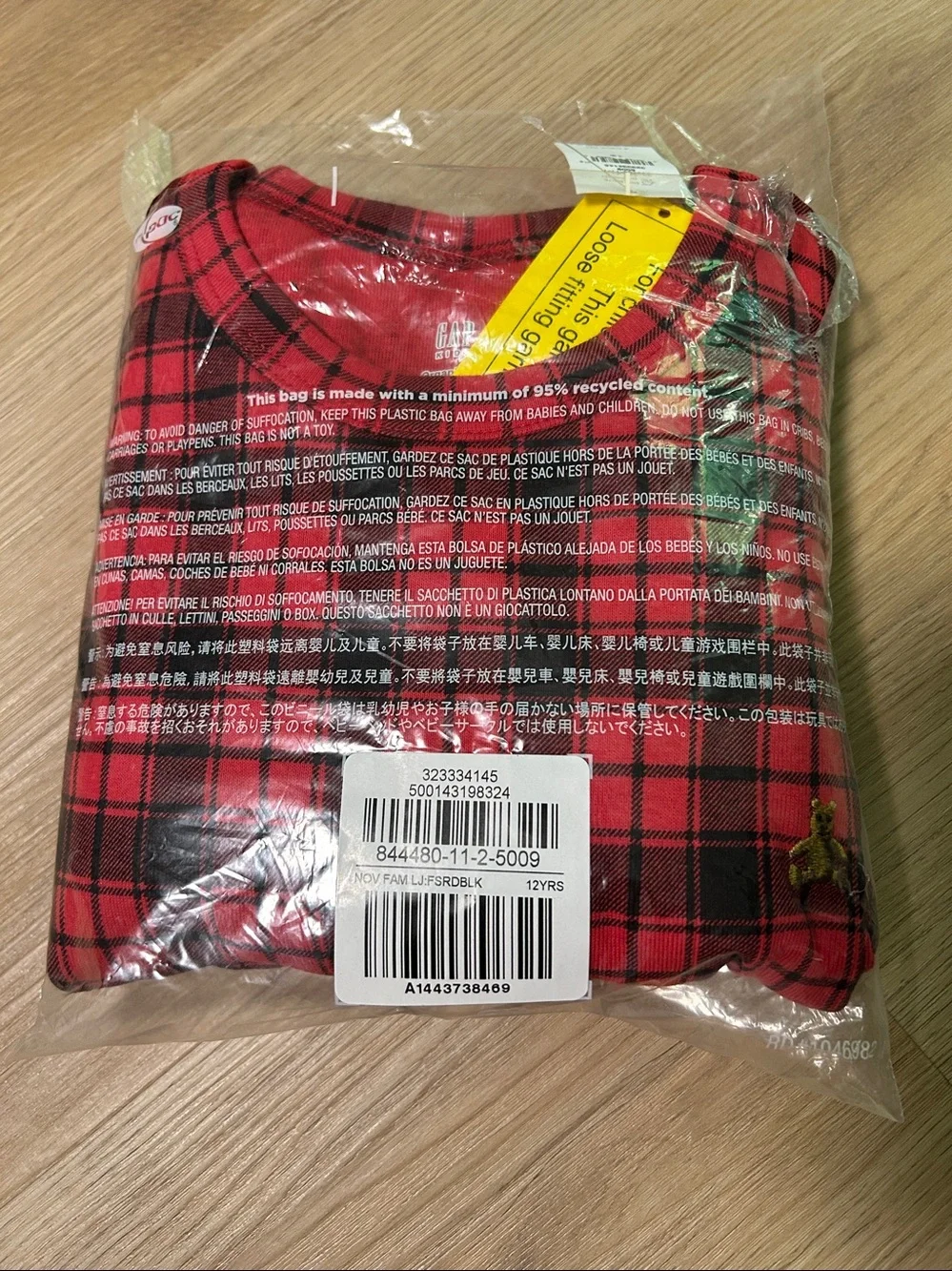 Gap Children Organic Kids Holiday Pajamas Set Cotton Size 12 Years Red-Black NEW